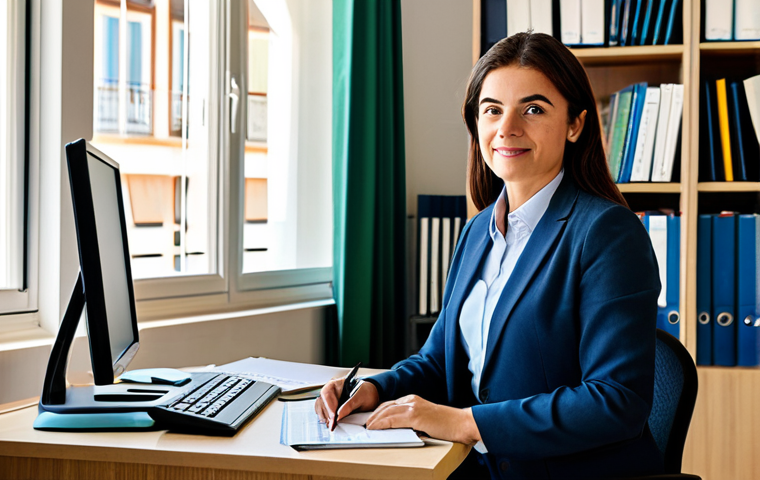 Experienced Accountant in Modern Office**
"A confident and experienced accountant in a modern, sunlit office in Lisbon, Portugal. She is wearing a professional, modest business suit, working at a computer. Bookshelves and financial charts are visible in the background. Fully clothed, appropriate attire, safe for work, perfect anatomy, natural proportions, professional photography, high quality. Family-friendly."
**