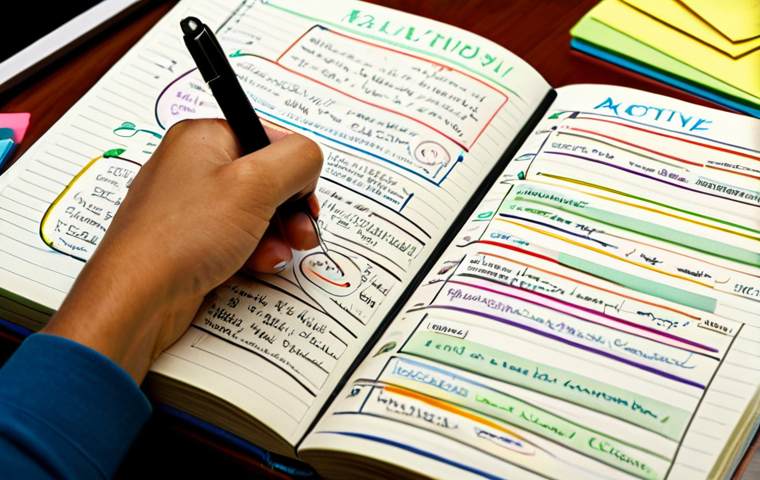 CPA 시험과 인터뷰 준비법 - **Image Prompt 1: "The Battle Notebook"**
A close-up, high-angle shot of a meticulously organize...