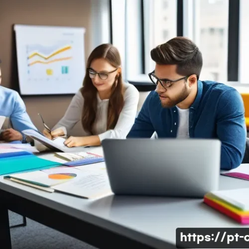 Home 31 공인회계사 과목별 학습 방법 - A modern office scene showing a diverse group of young professionals studying accounting theory toge...