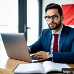 Home 23 공인회계사 이직 성공 사례 - A professional Portuguese man in his 30s, wearing smart casual business attire and glasses, sitting ...