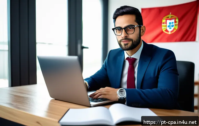 공인회계사 이직 성공 사례 - A professional Portuguese man in his 30s, wearing smart casual business attire and glasses, sitting ...