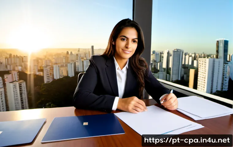 Home 17 공인회계사로서의 장기 목표 설정 - Photorealistic Brazilian certified public accountant in a modern São Paulo office, thoughtfully mapp...