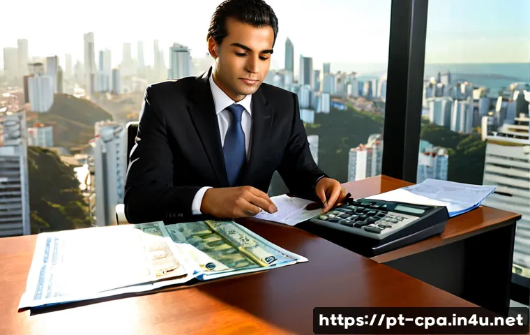 Home 17 CPA 빅4 연봉 수준 - Photorealistic Brazilian financial analyst in a smart business suit reviewing a blank compensation d...